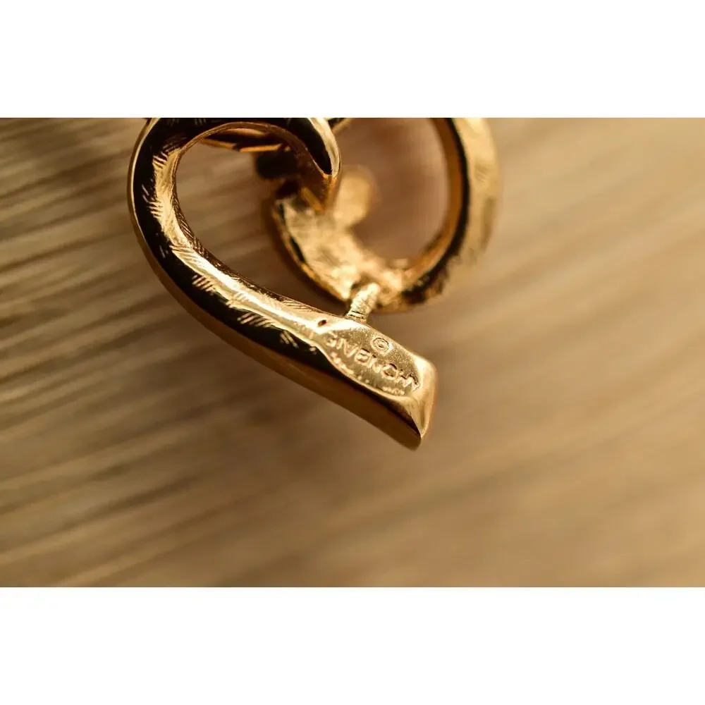 Givenchy Vintage Logo Heart Necklace Gold Crystal G Pendant Signed NOS 80s BinBD